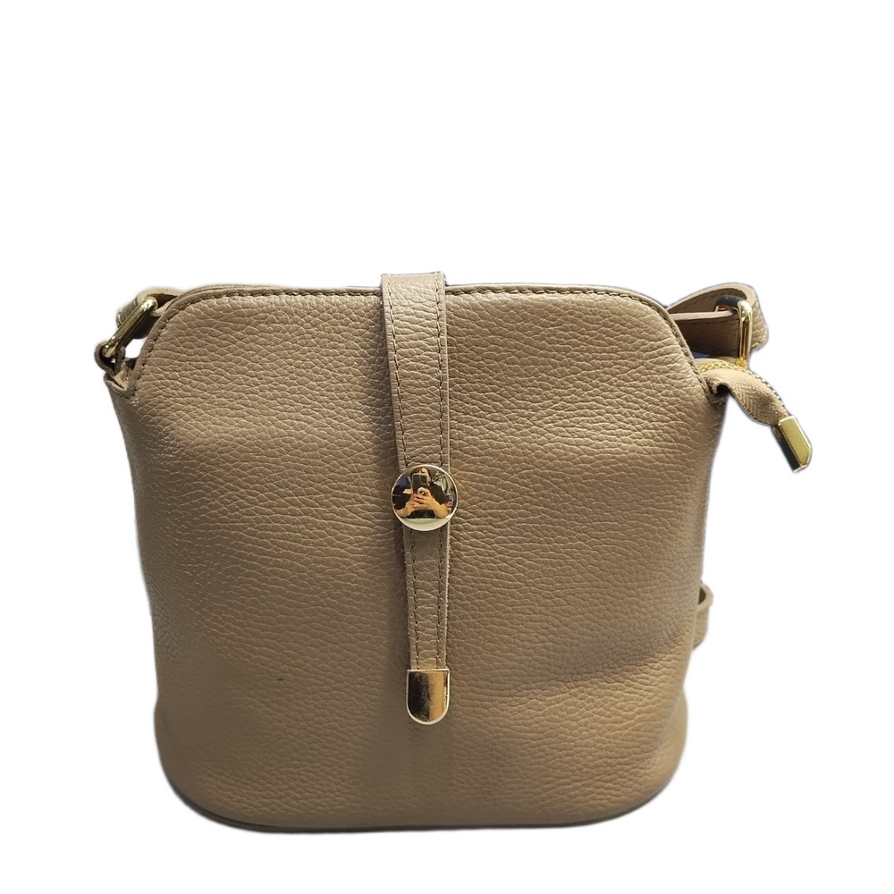 Genuine Pebble-Grain Leather Crossbody Bag Brown Adjustable Strap w/ Metal Clasp